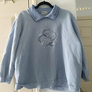 Light Blue Embroidered with Attached Collar Haband Sweater